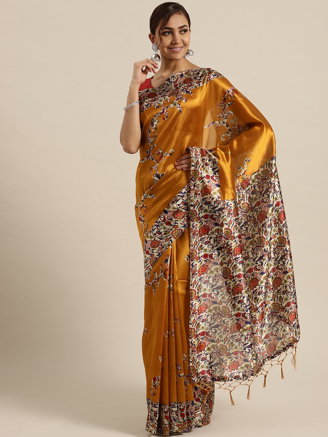 

Saree mall Mustard Yellow & Beige Printed Saree