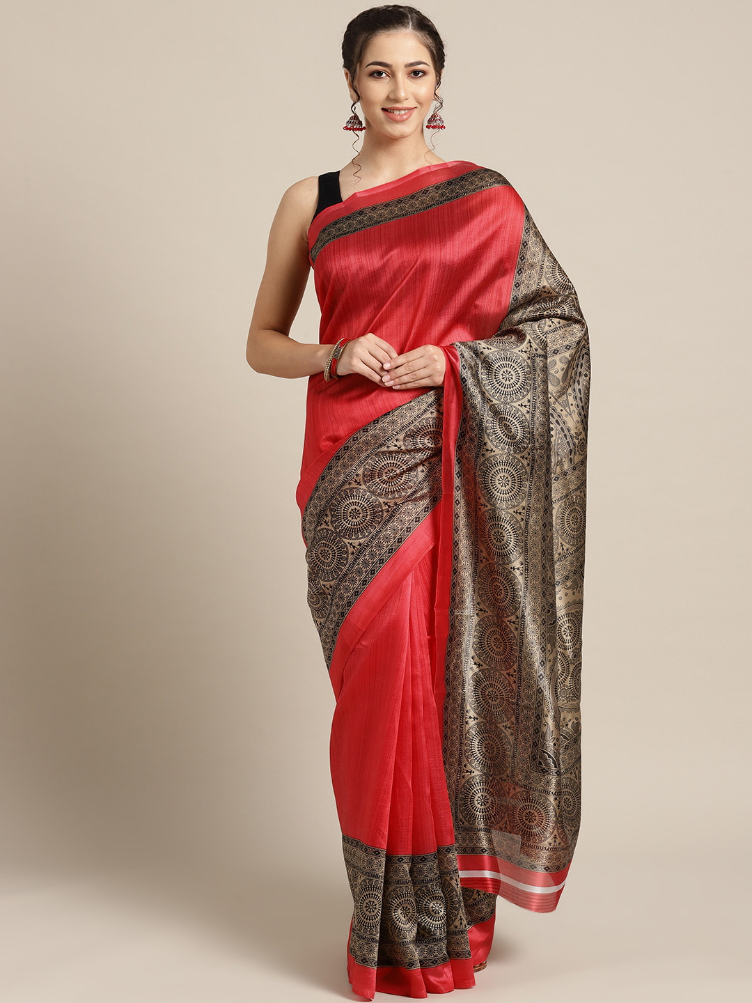 

Saree mall Red Striped Saree