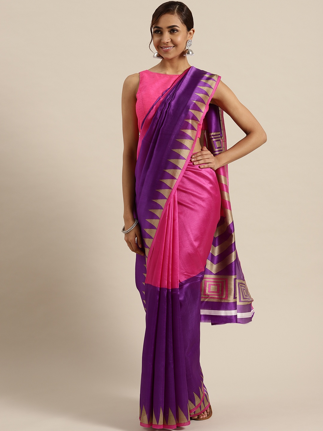 

Saree mall Pink & Purple Colourblocked Saree