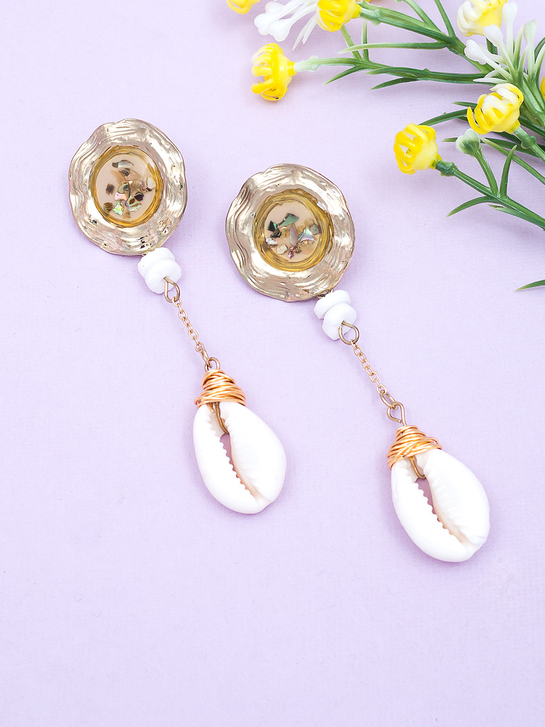 

Golden Peacock Gold-Toned Teardrop Shaped Drop Earrings
