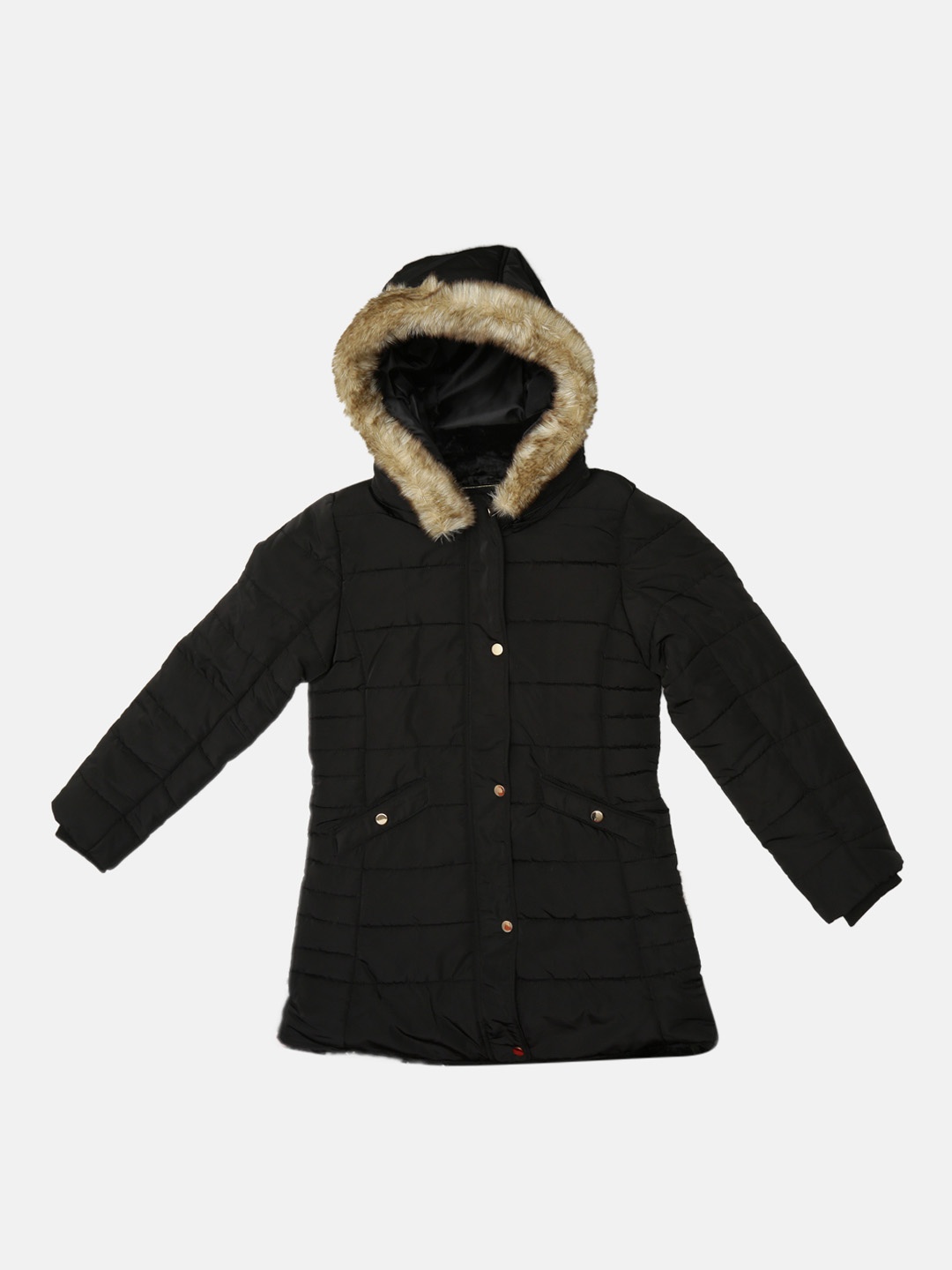 

Duke Women Black Solid Insulator Parka With Detachable Hood