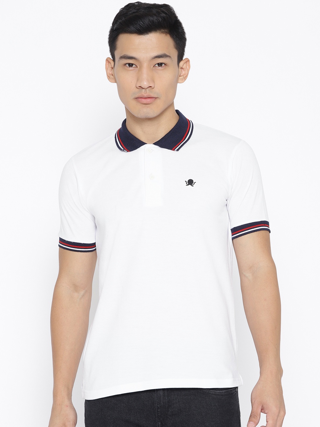 

PRINTOCTOPUS Men White Solid Polo Collar T-shirt