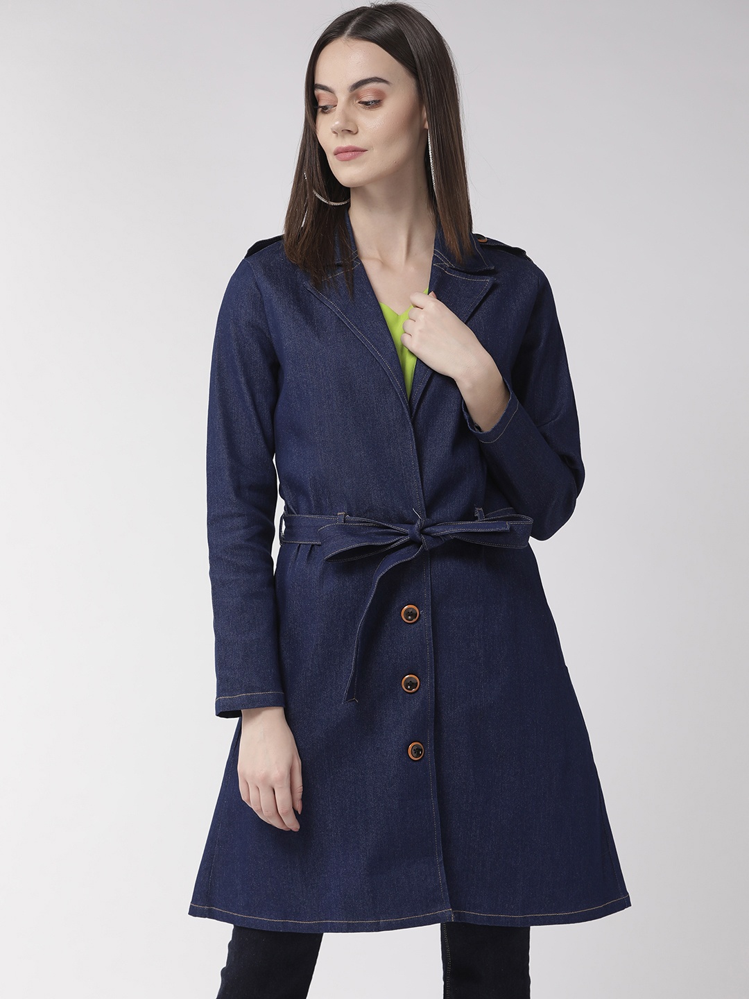 

Style Quotient Women Navy Blue Solid Denim Overcoat