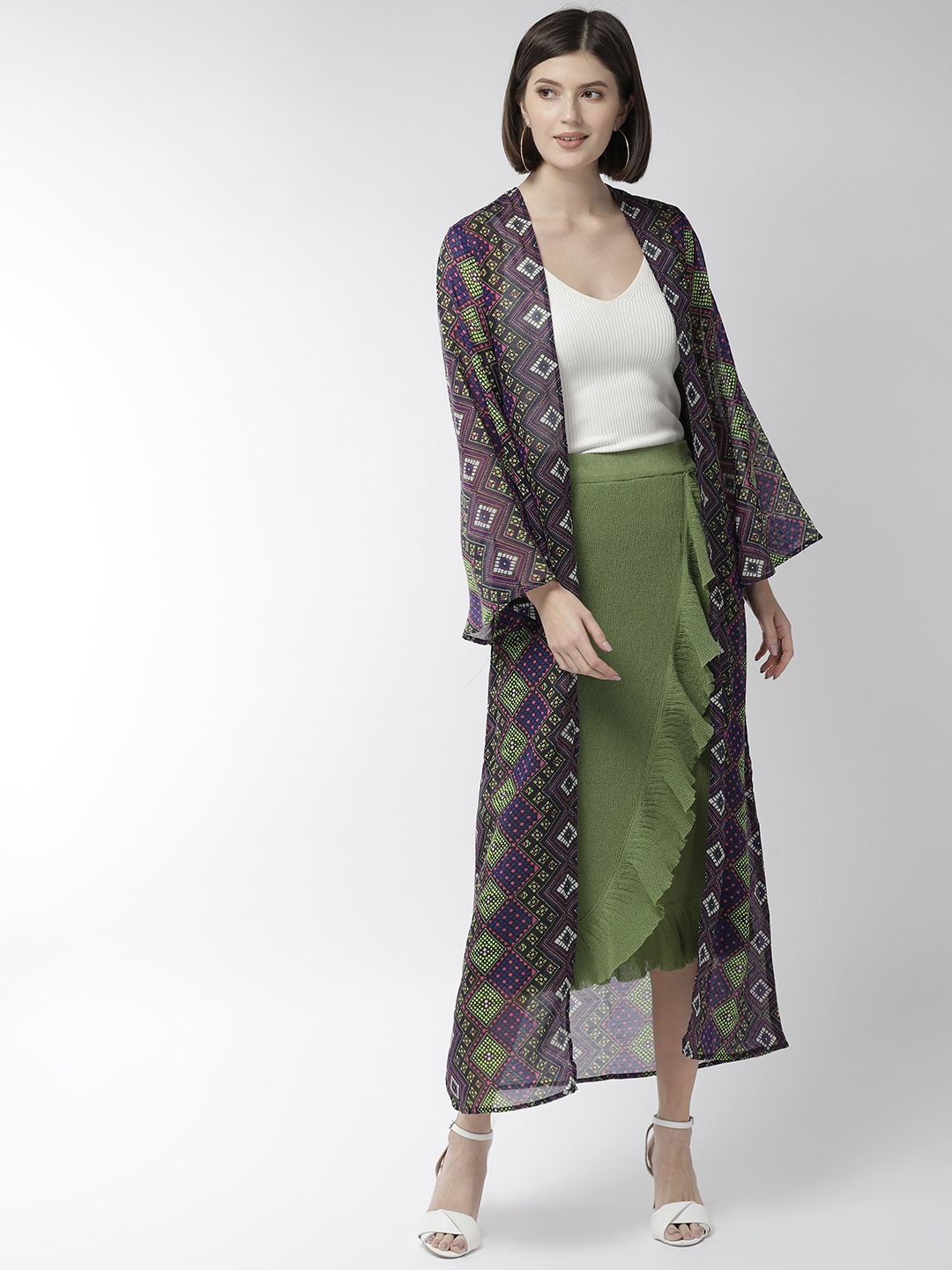 

Style Quotient Women Blue & Green Printed Open Front Shrug