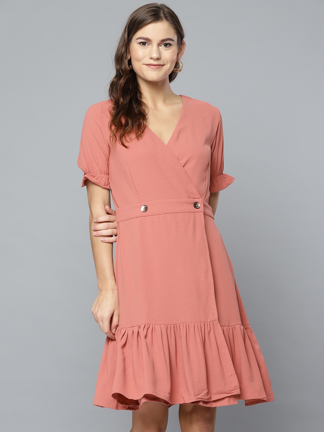 

Marie Claire Women Dusty Pink Solid Wrap Dress