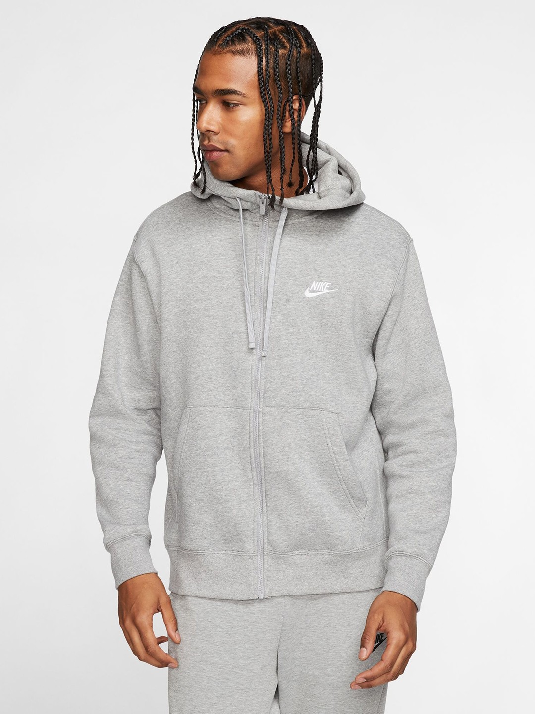 

Nike Men Grey Melange Solid Hooded NSW CLUB HOODIE Sweatshirt
