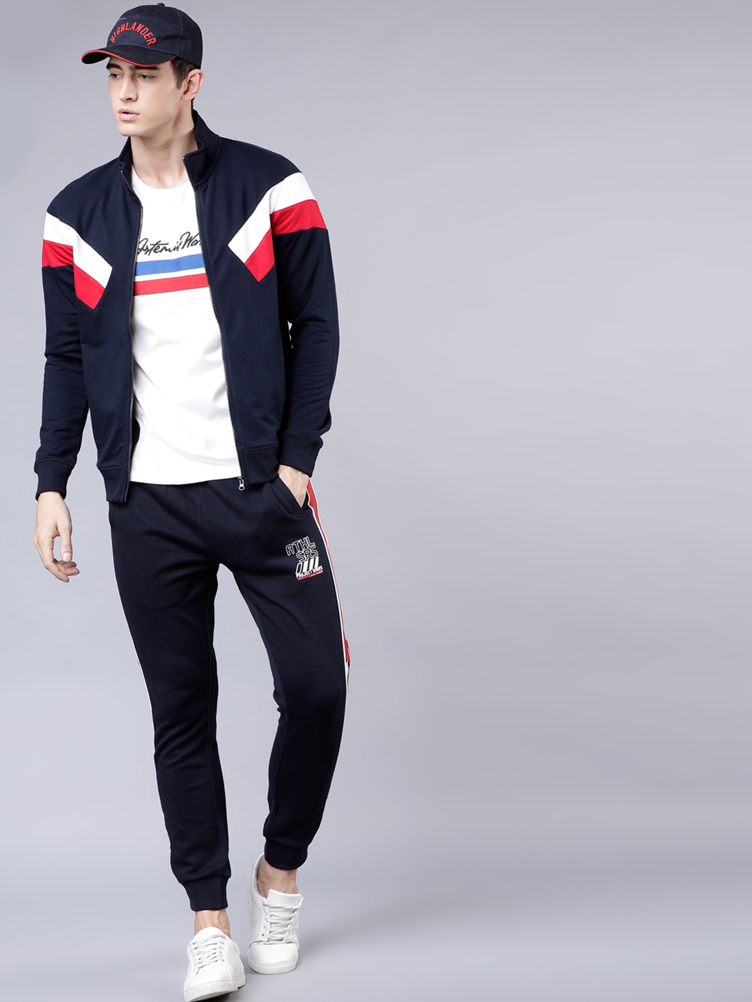 

HIGHLANDER Men Navy Blue & White Striped Sweatshirt