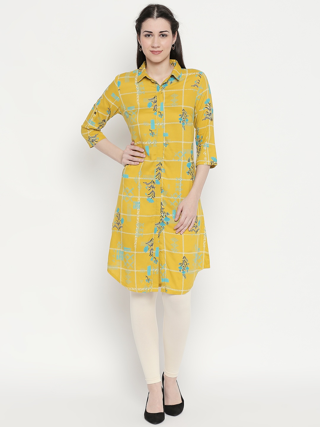 

RANGMANCH BY PANTALOONS Women Mustard Yellow Printed A-Line Kurta