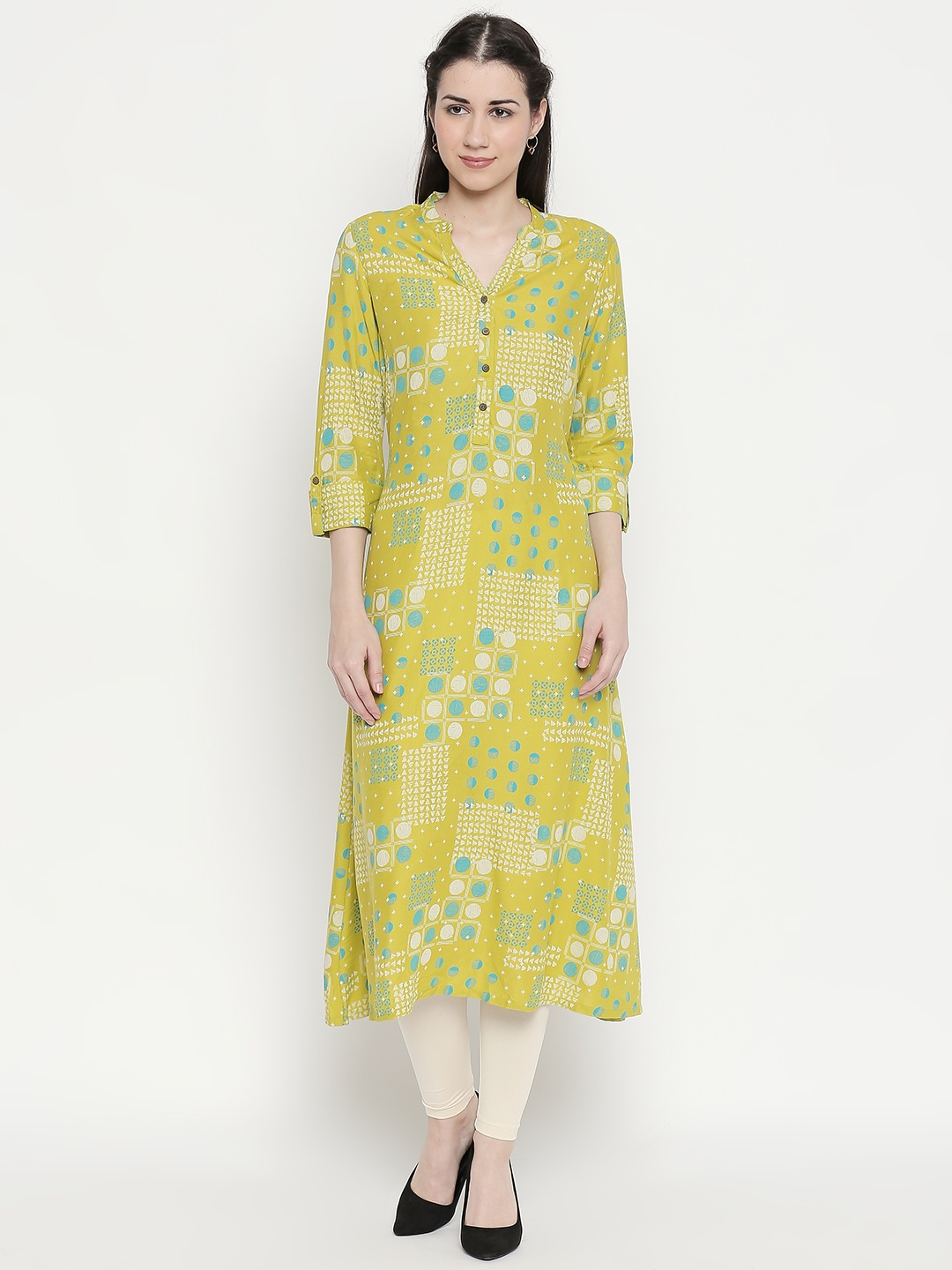 

RANGMANCH BY PANTALOONS Women Lime Green Printed A-Line Kurta