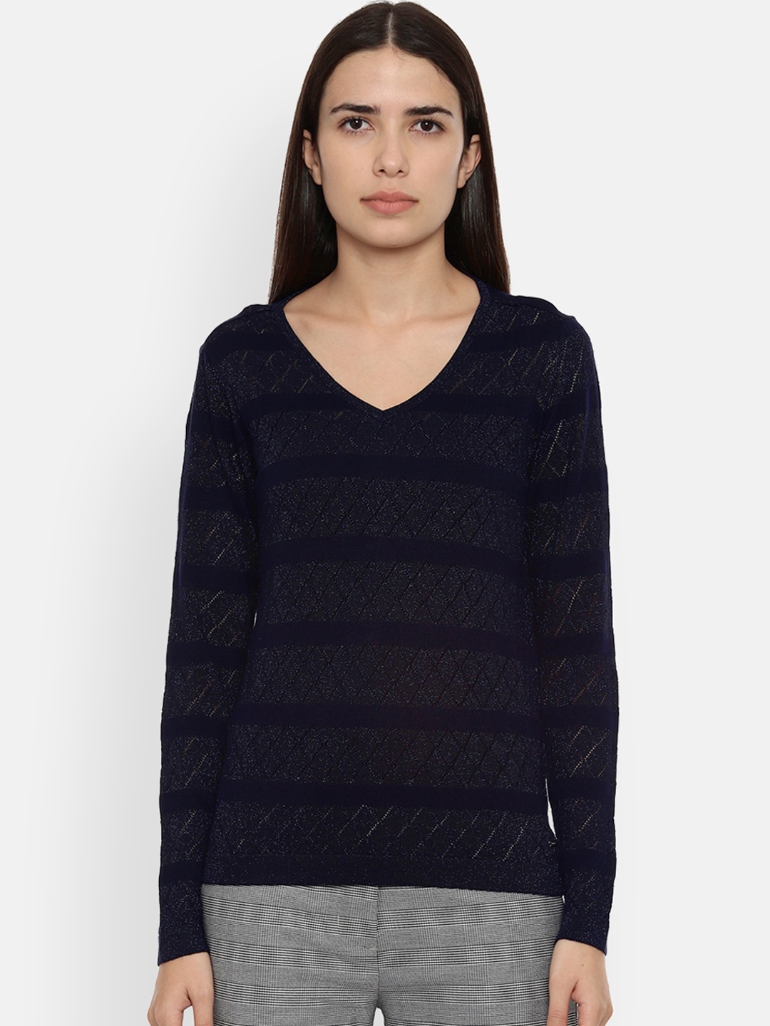 

Van Heusen Woman Navy Blue Self Design Top