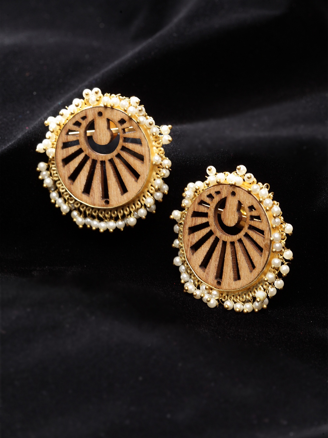 

PANASH Gold-Toned & Brown Handcrafted Circular Studs