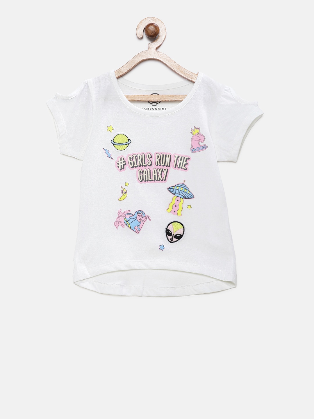 

TAMBOURINE Girls White Printed High-Low Pure Cotton Top