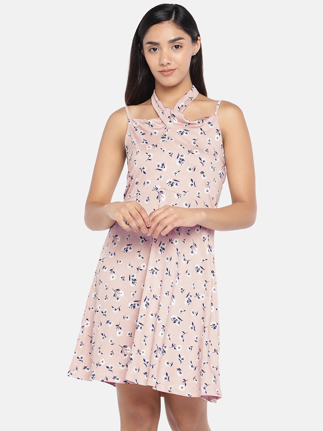 

Globus Women Pink & Navy Blue Printed Fit and Flare Dress