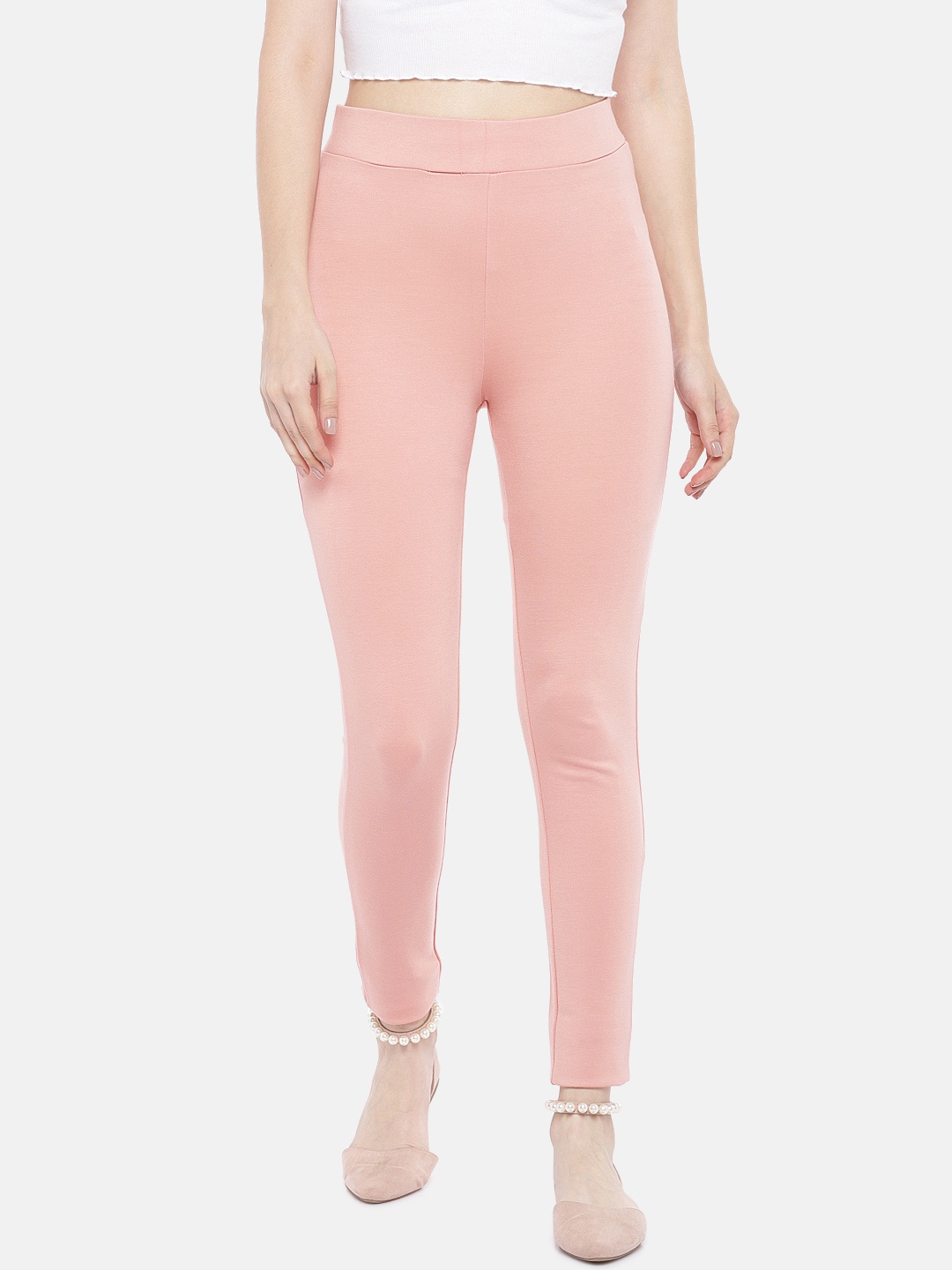 

Globus Women Peach-Coloured Slim Fit Solid Treggings