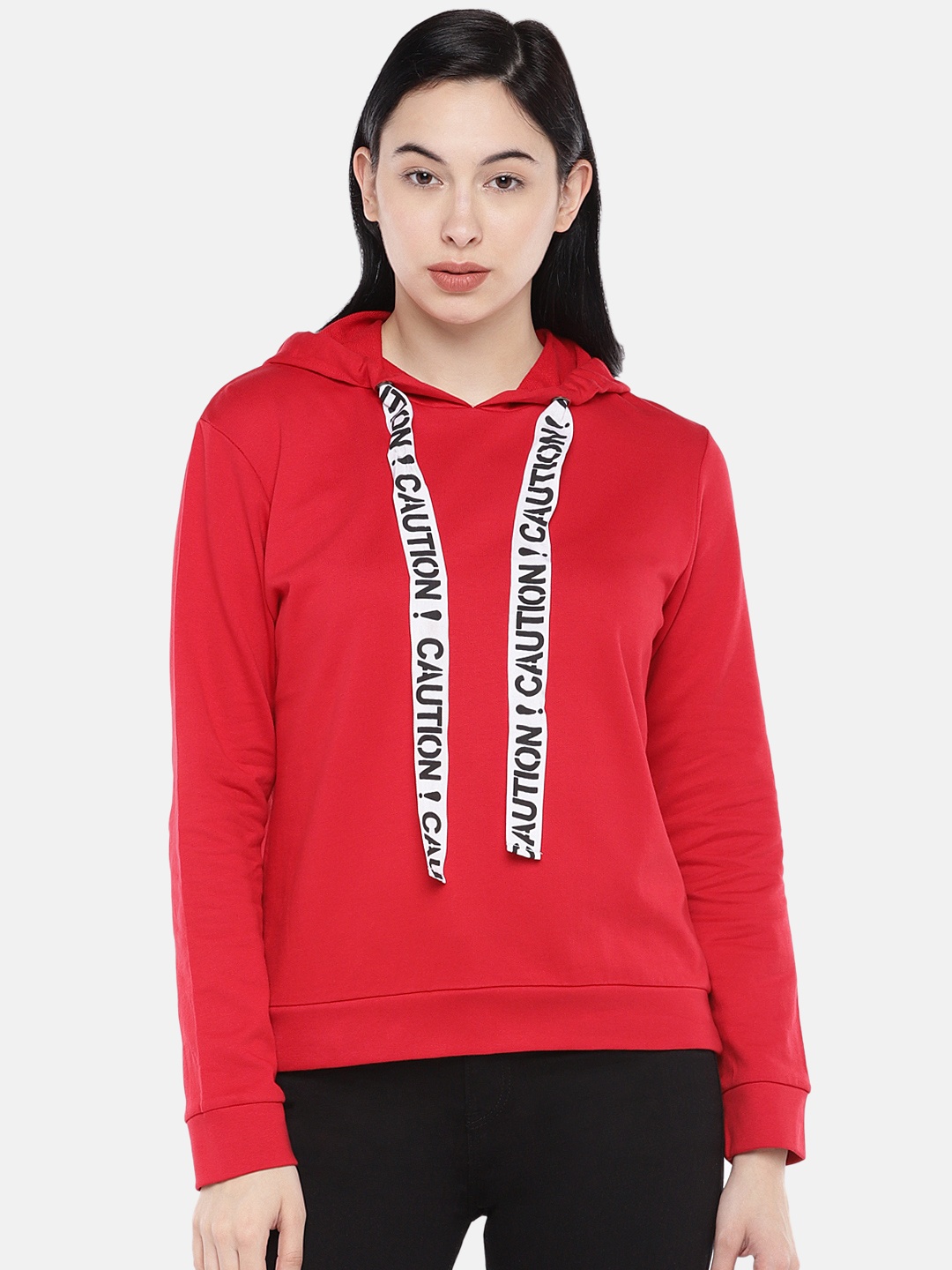 

Globus Women Red Solid Hooded Sweatshirt