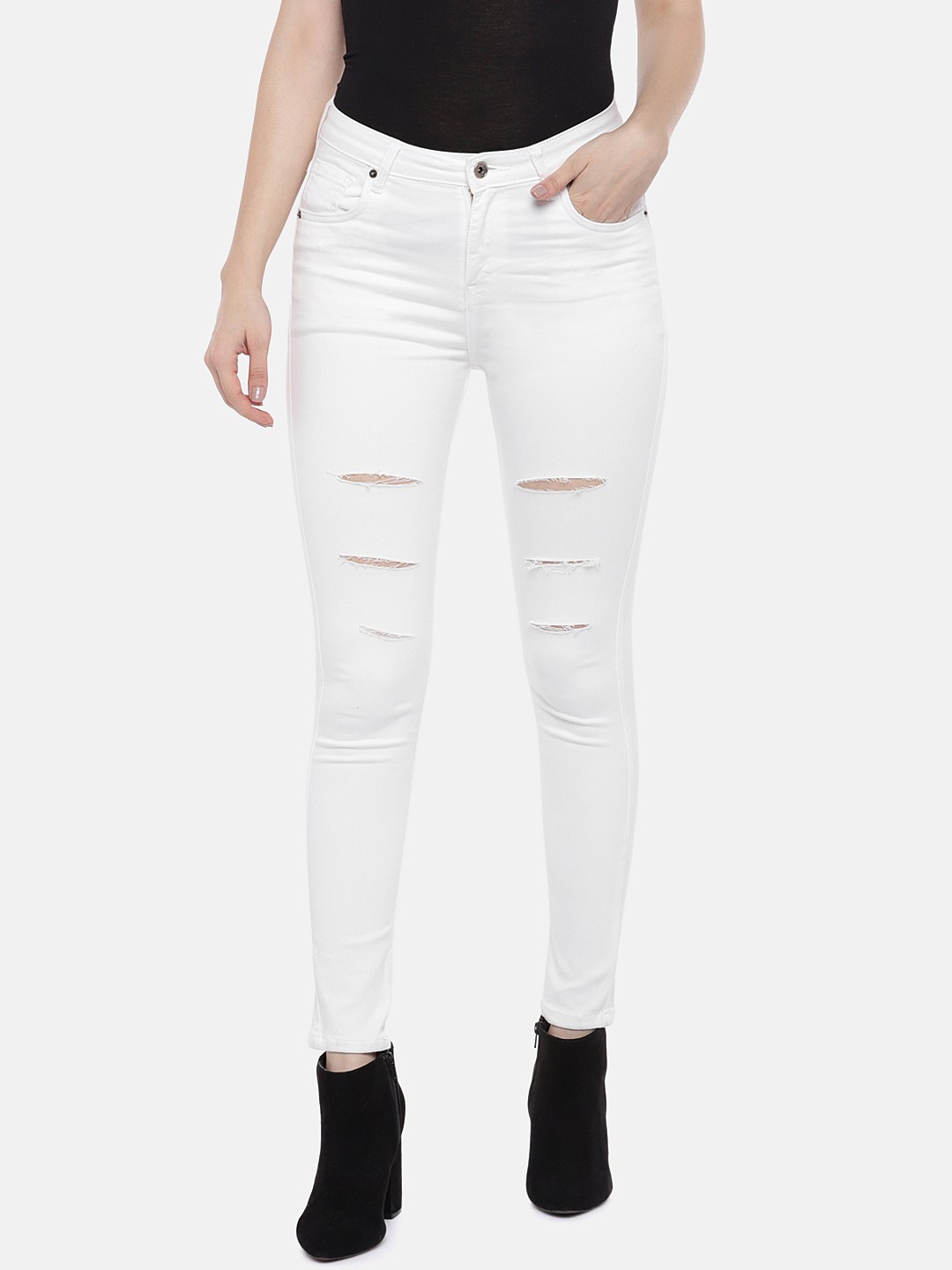 

Globus Women White Slim Fit Mid-Rise Mildly Distressed Jeans