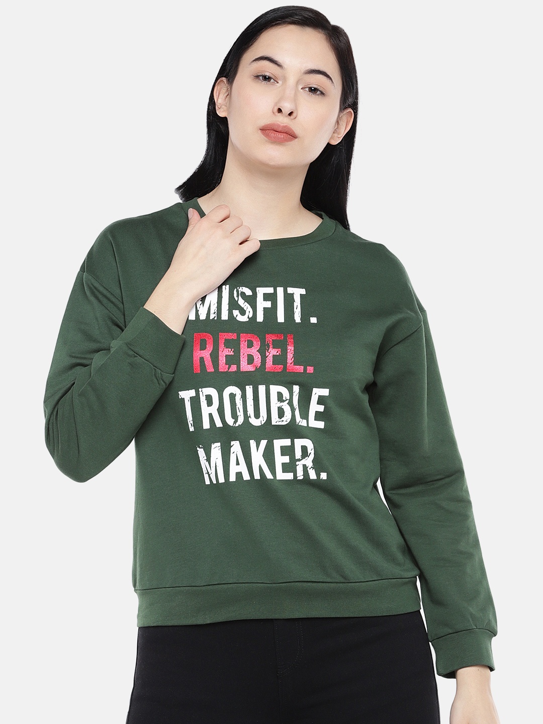 

Globus Women Olive Green Printed Sweatshirt
