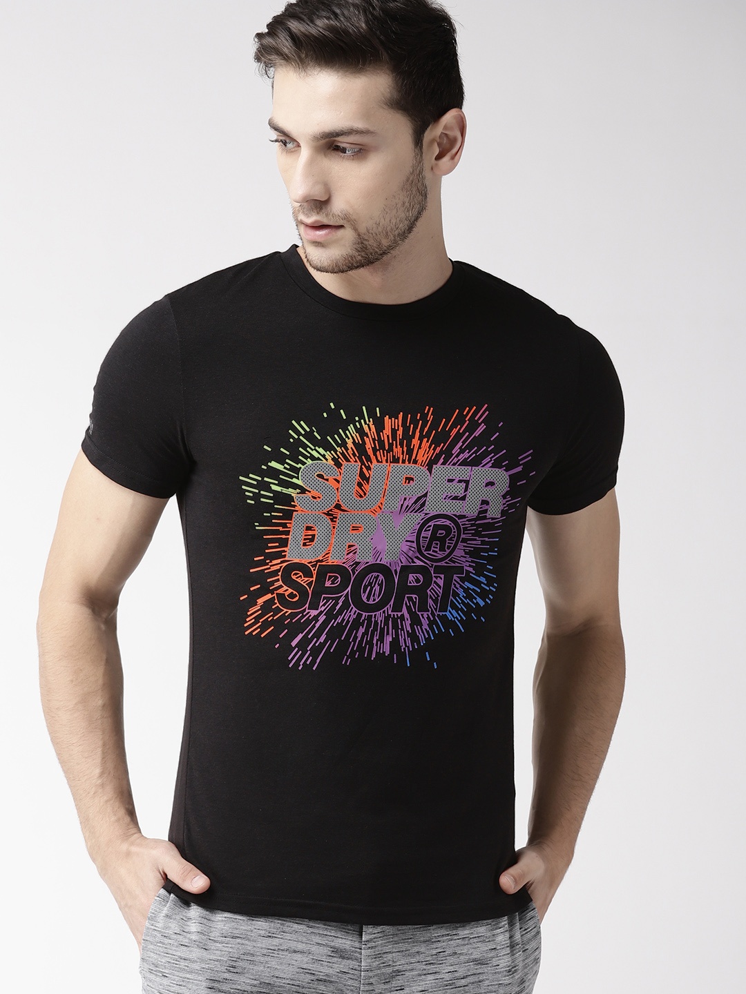 

Superdry Men Black & Orange Moisture Wicking Printed Round Neck T-shirt