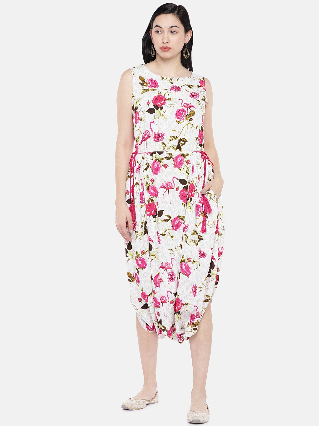 

Globus Women White & Pink Printed Basic Jumpsuit