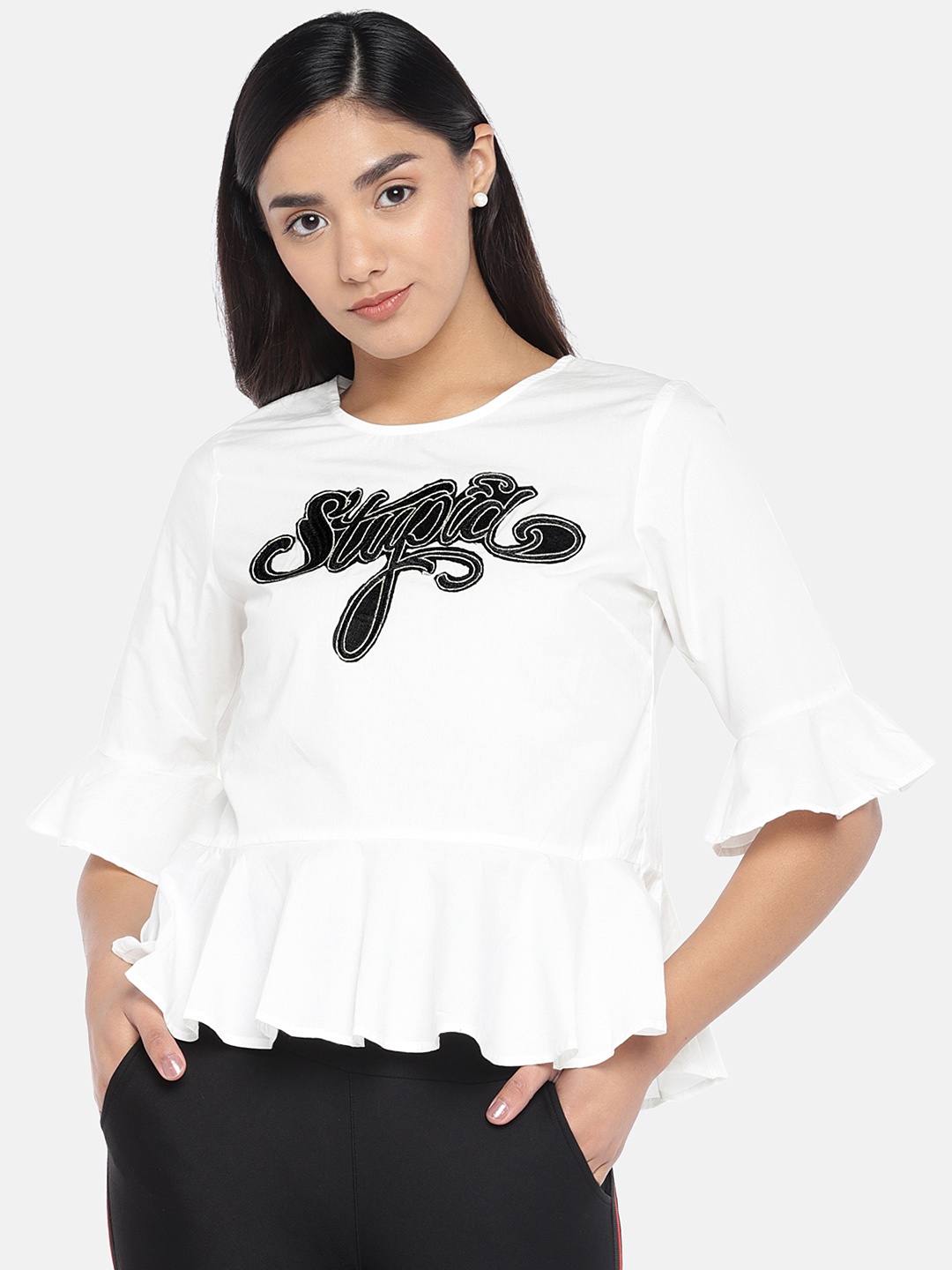 

Globus Women White Printed Peplum Top