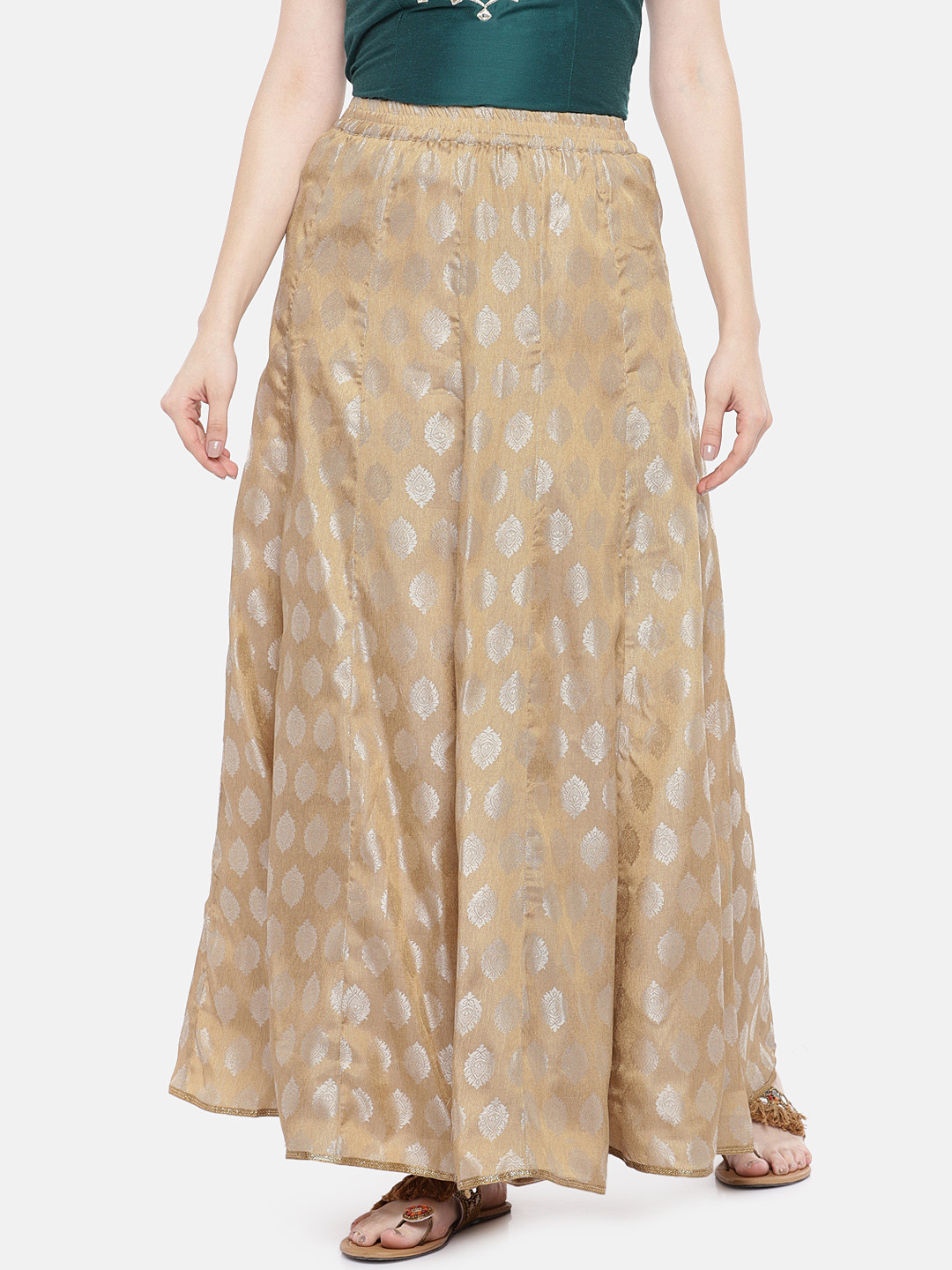 

Globus Women Beige & Silver-Coloured Printed Maxi Skirt