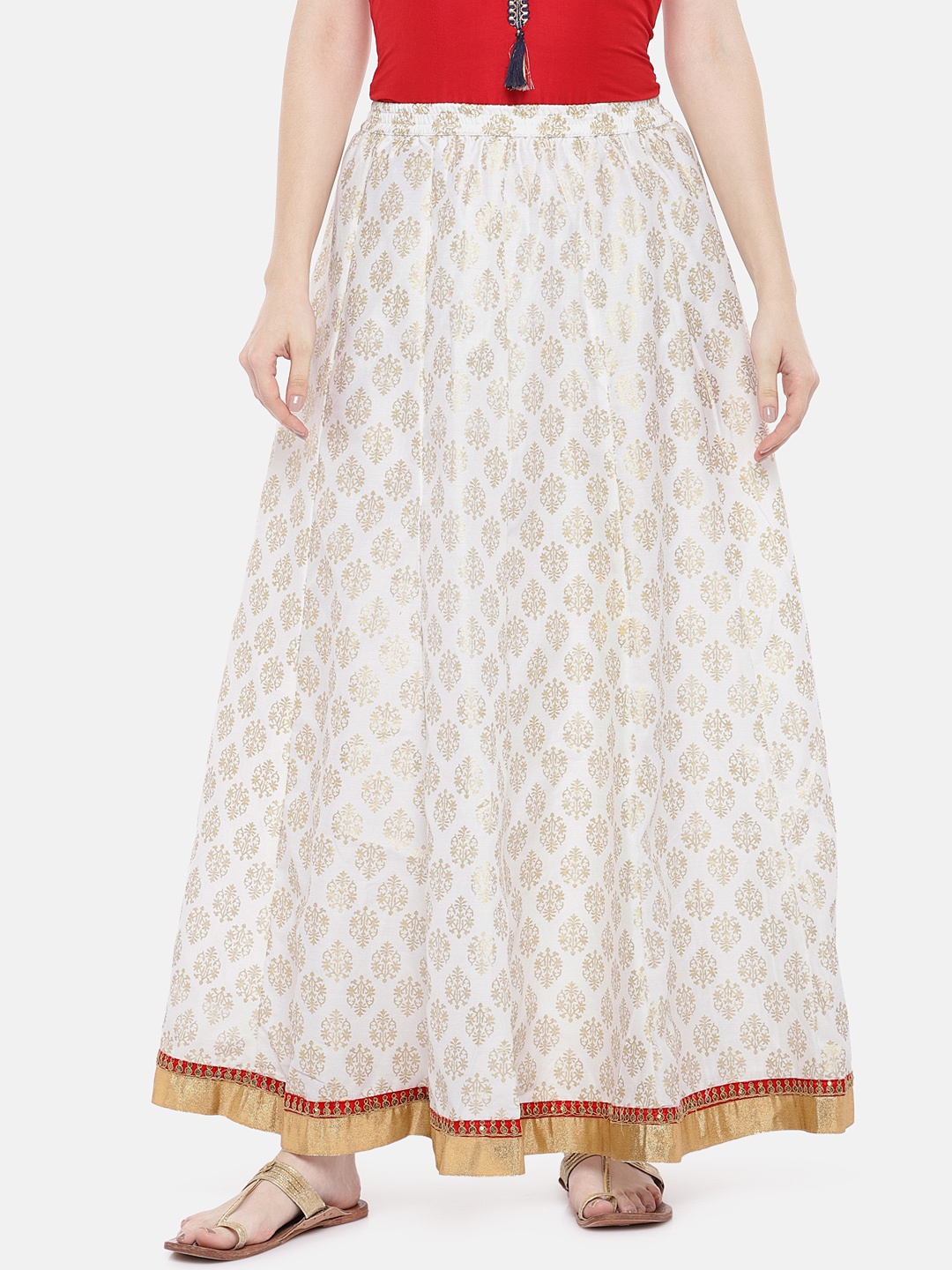 

Globus Women White & Gold-Coloured Printed Maxi Skirt