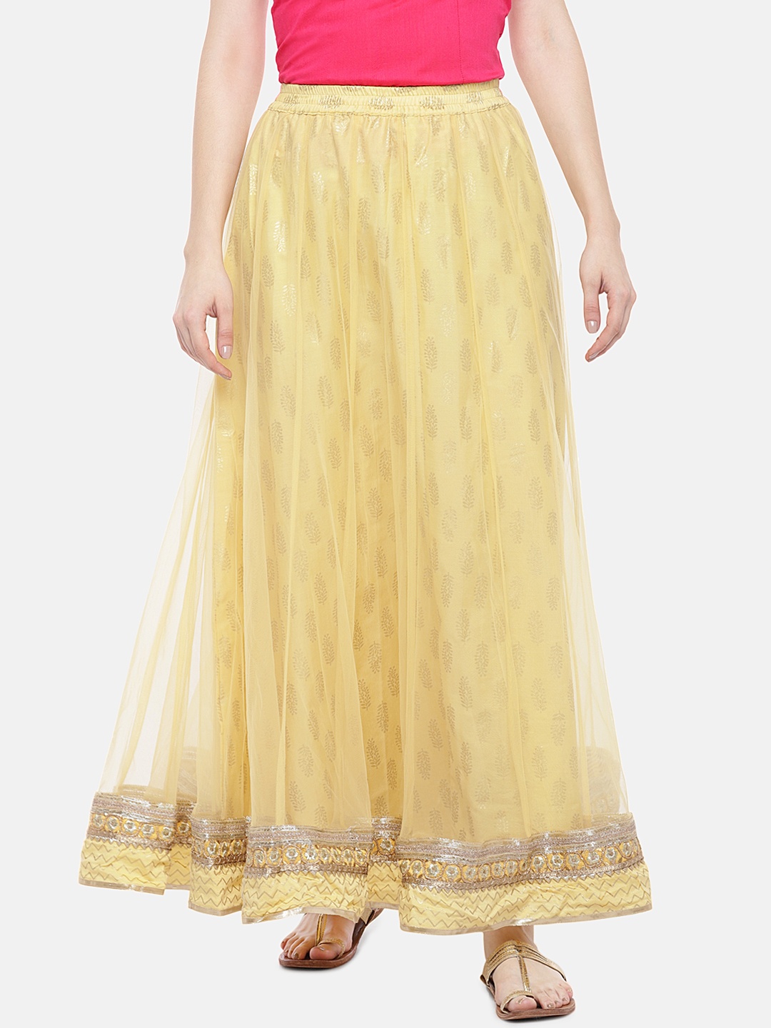 

Globus Women Yellow & Gold-Coloured Printed Maxi Skirt