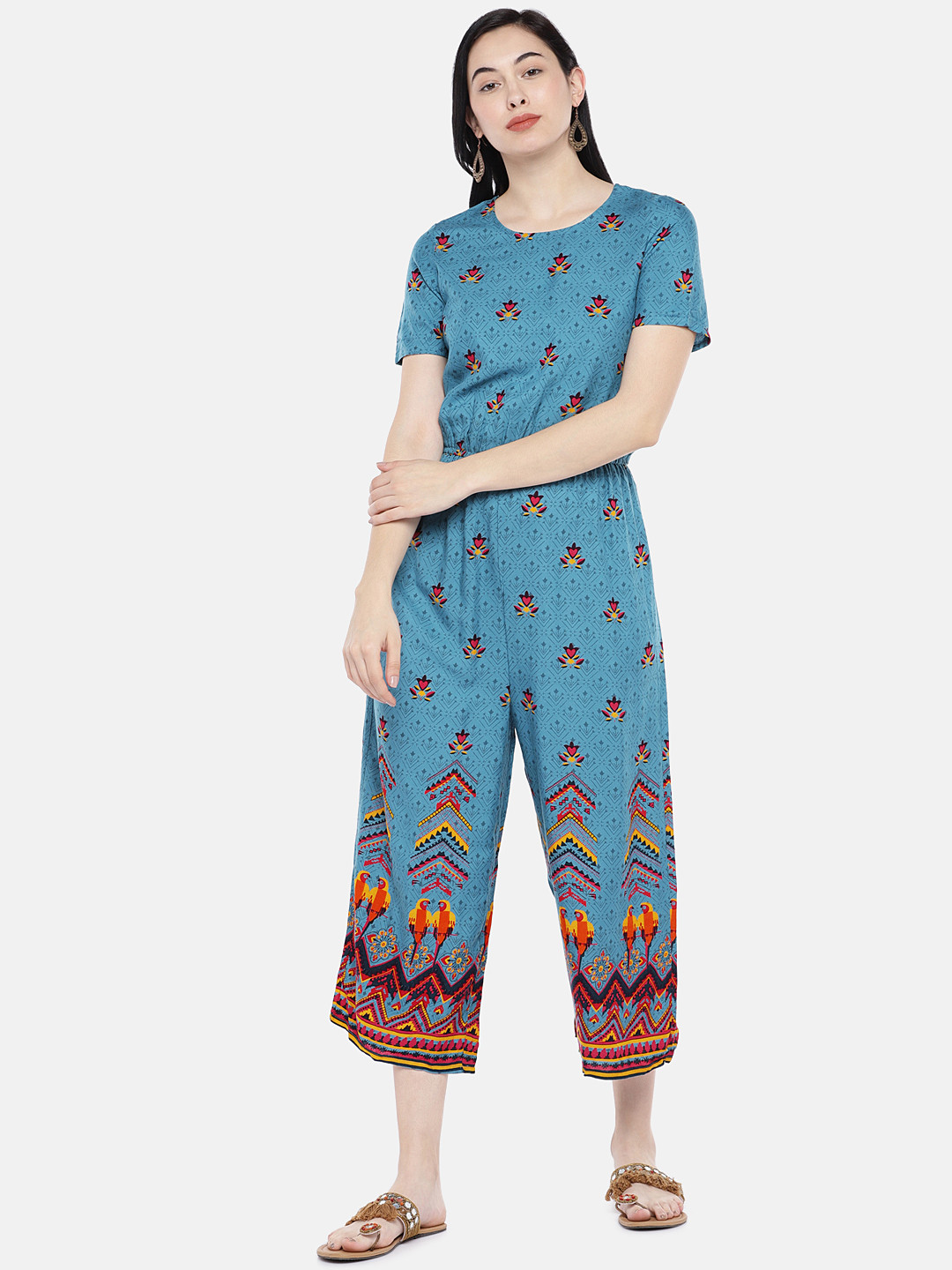

Globus Women Blue & Red Printed Basic Jumpsuit