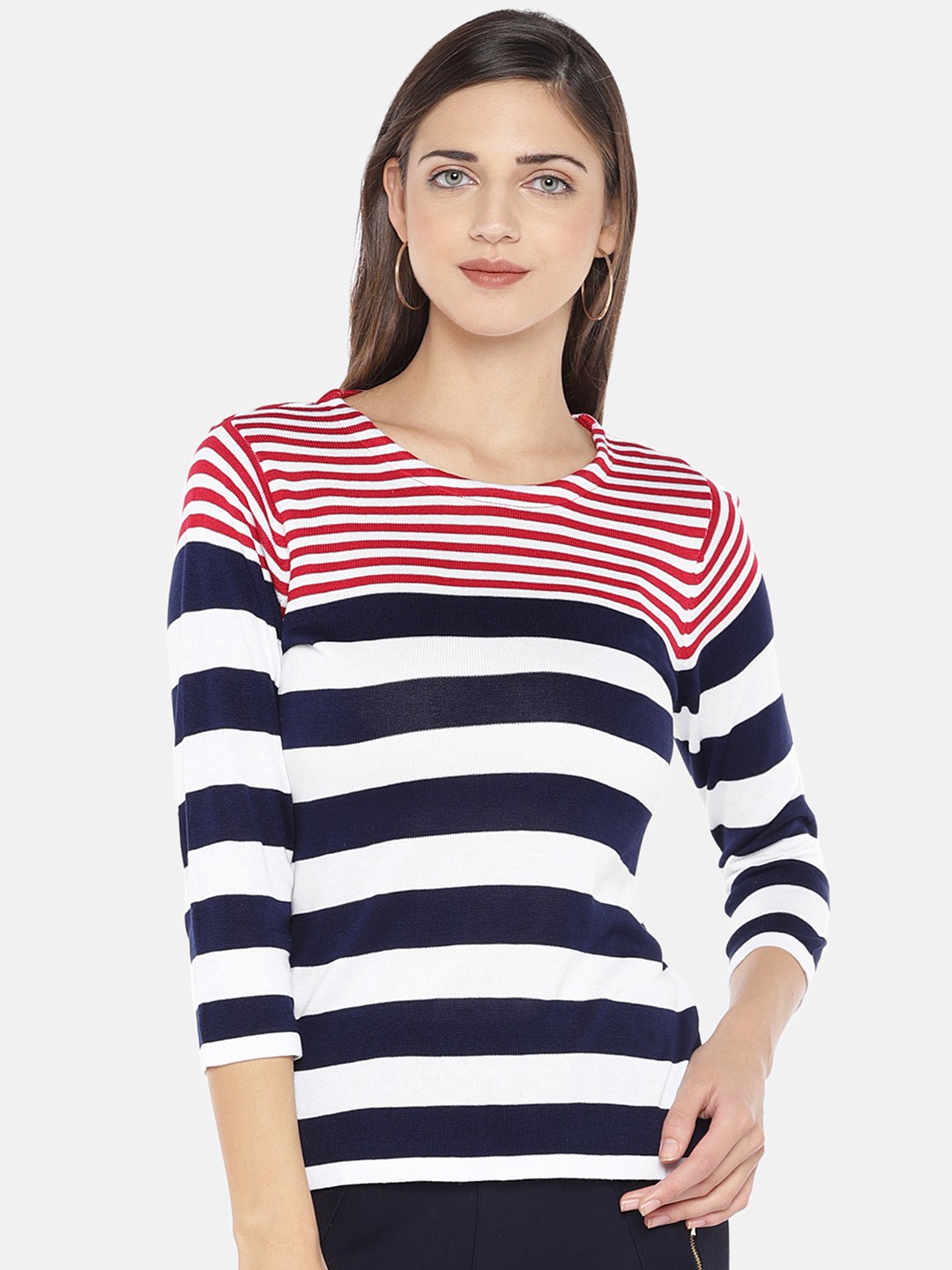 

Globus Women Red & Navy Blue Striped Top
