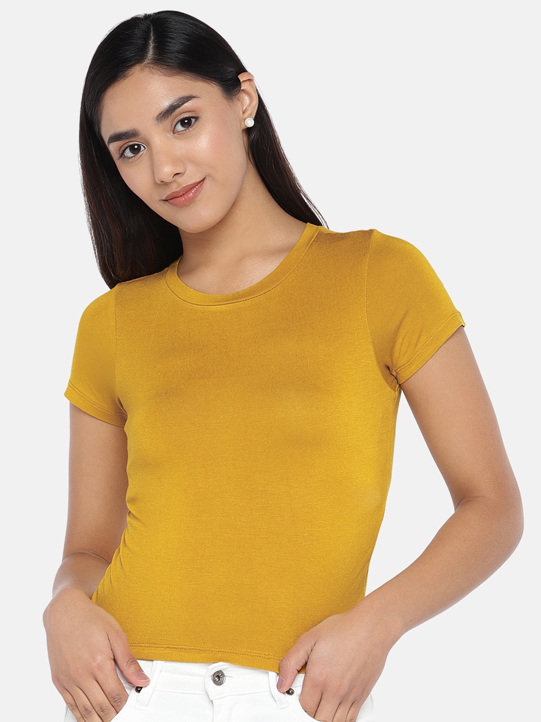 

Globus Women Mustard Solid Crop Top