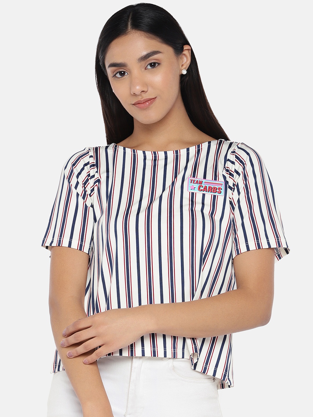 

Globus Women Navy Blue Striped Top