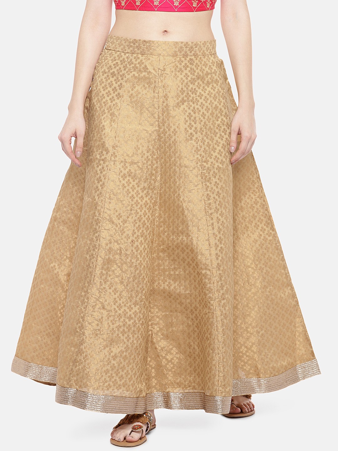 

Globus Women Gold-Coloured Self Design Maxi Skirt