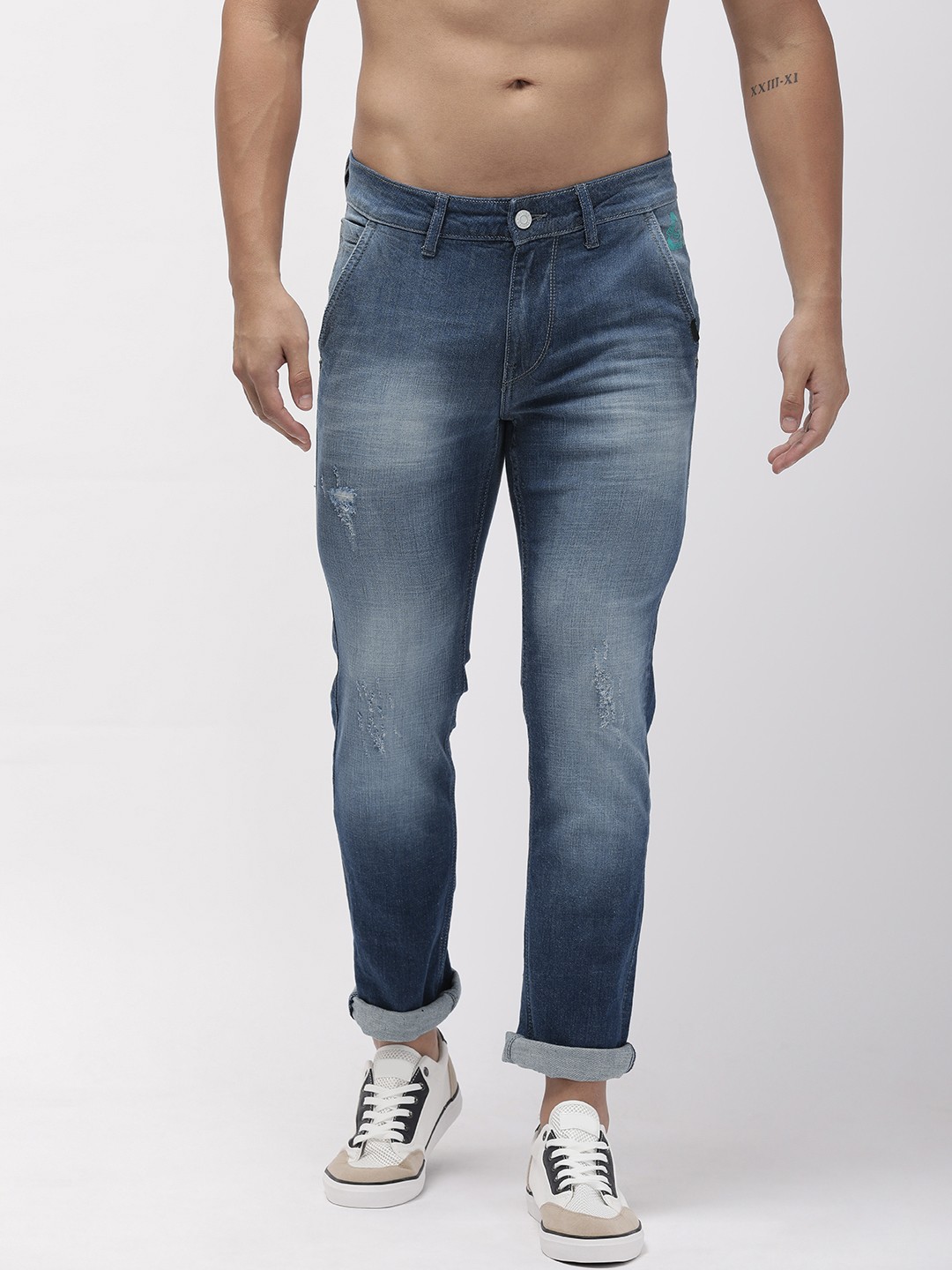 

Flying Machine Men Blue Micheal Slim Tapered Fit Mid-Rise Low Distress Stretchable Jeans