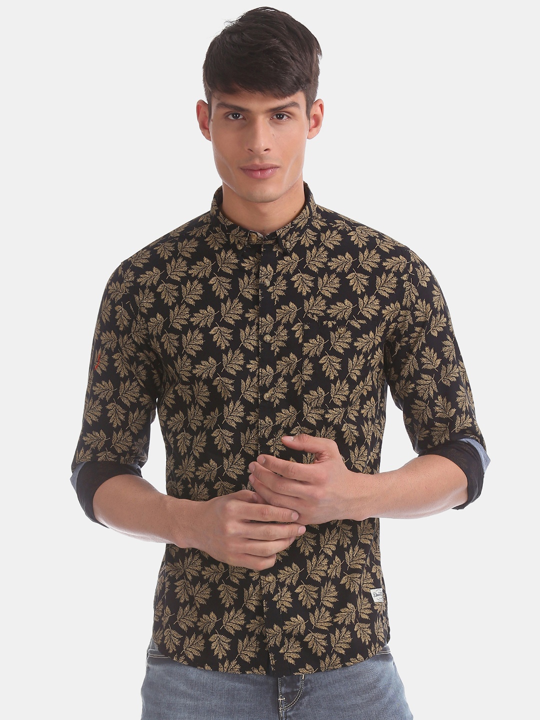 

Flying Machine Men Black & Brown Slim Fit Printed Casual Shirt