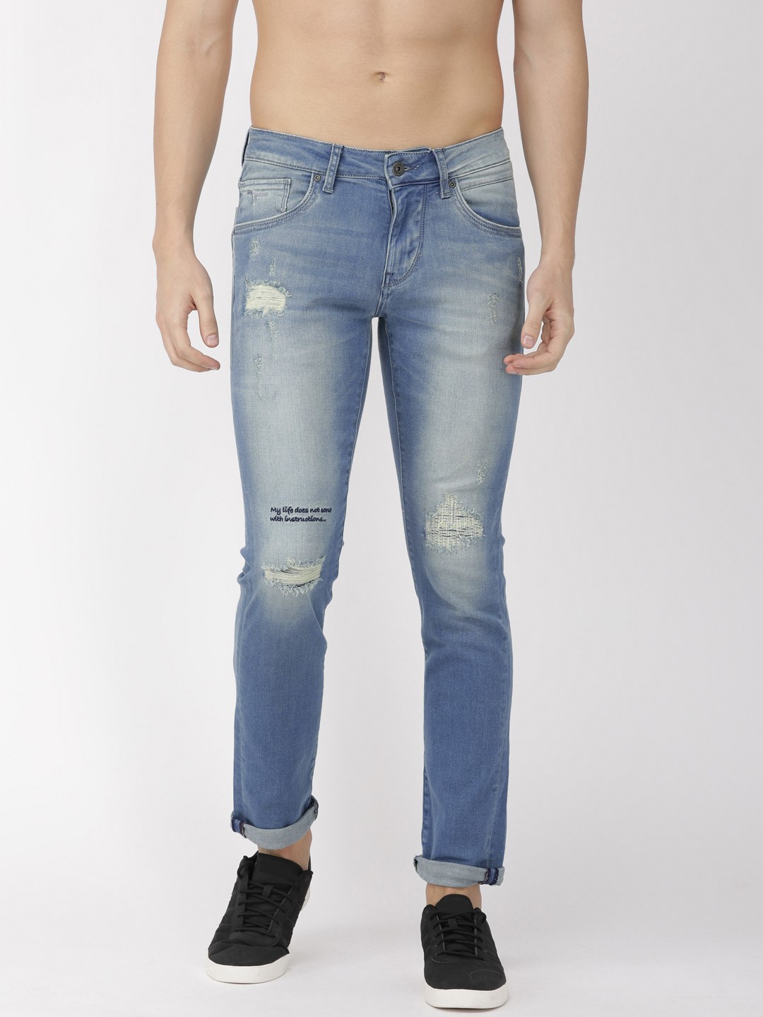 

Flying Machine Men Blue Jackson Skinny Fit Low-Rise Mildly Distressed Stretchable Jeans
