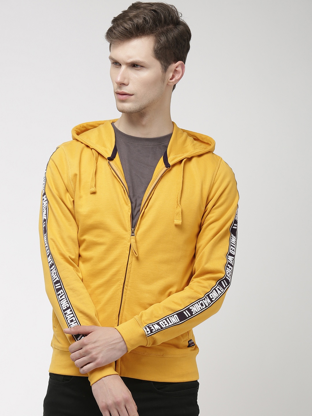 

Flying Machine Men Yellow Solid Hooded Sweatshirt