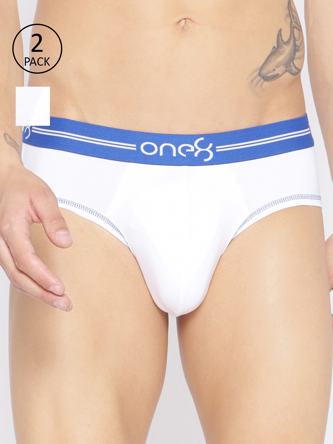 

one8 by Virat Kohli Men Pack Of 2 White Solid Super Cotton Stretch Briefs