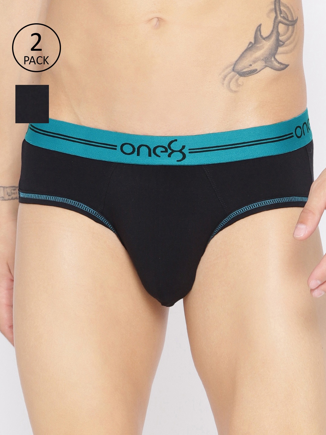 

one8 by Virat Kohli Men Pack Of 2 Black Solid Super Cotton Stretch Briefs 203