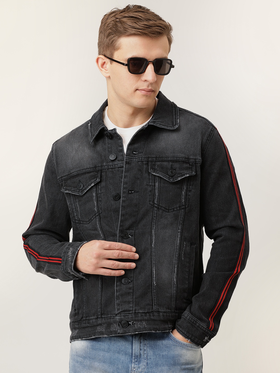 

Flying Machine Men Black Washed Denim Jacket