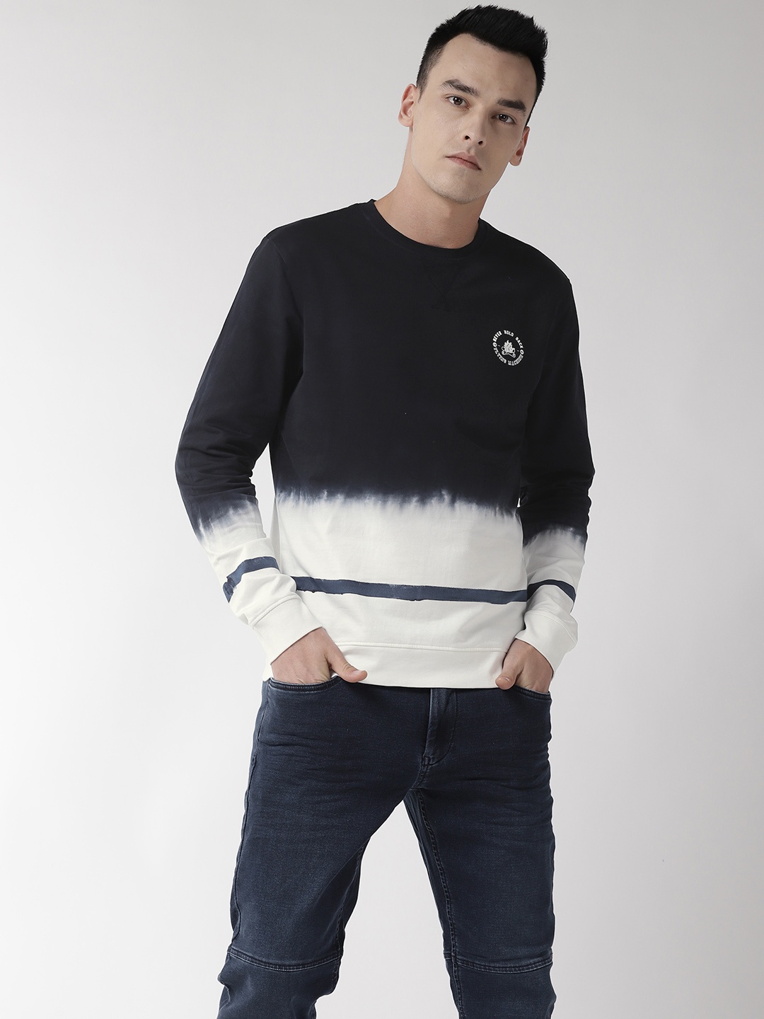 

Flying Machine Men Navy Blue & White Dyed Sweatshirt