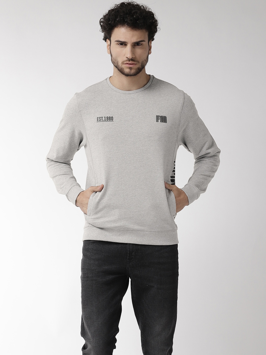 

Flying Machine Men Grey Melange Solid Sweatshirt