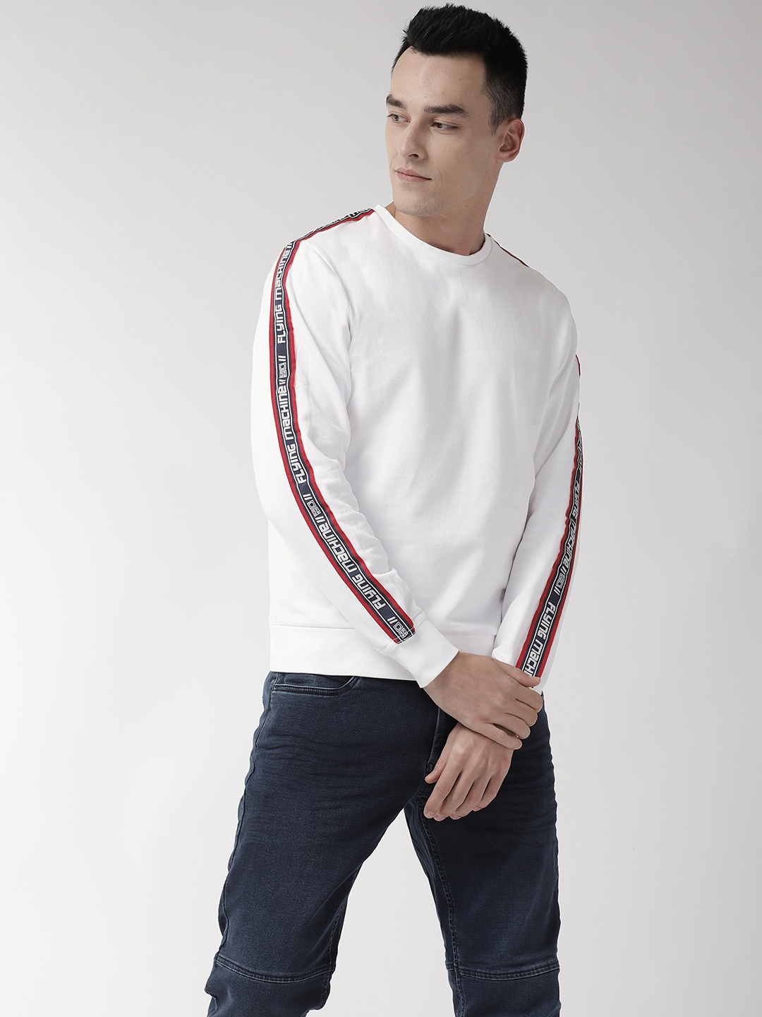 

Flying Machine Men White & Red Solid Sweatshirt
