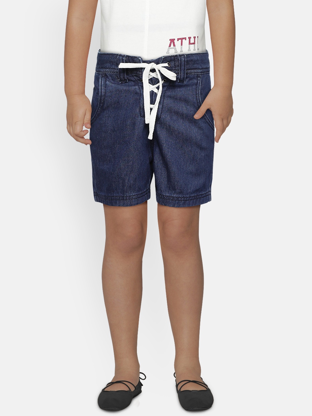 

United Colors of Benetton Girls Navy Solid Regular Fit Denim Shorts, Navy blue