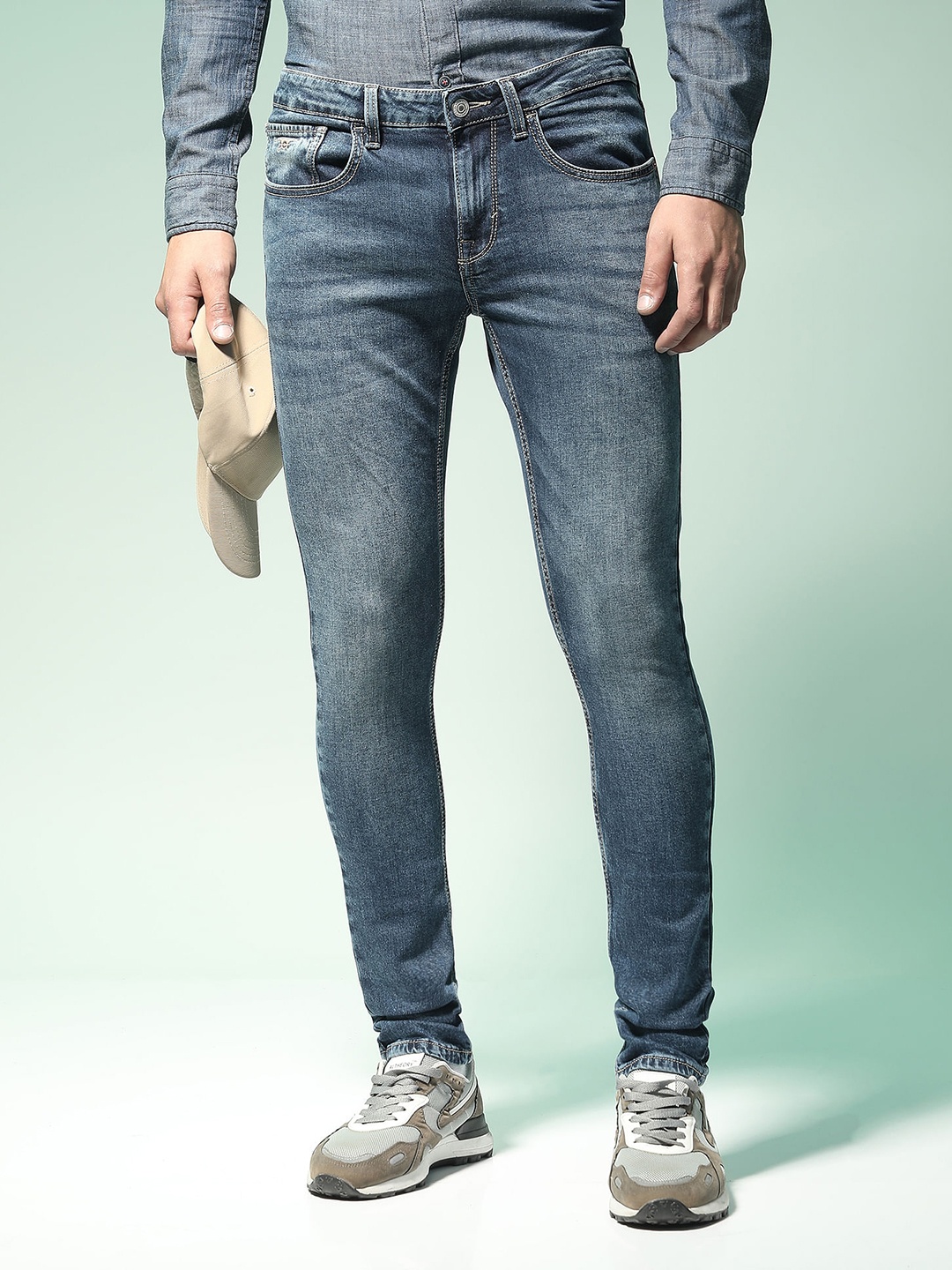 

Flying Machine Men Blue & Grey Melange Skinny Fit Mid-Rise Clean Look Jeans