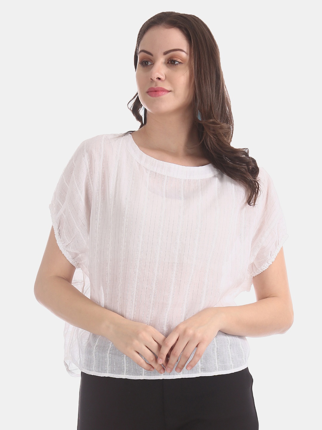 

Flying Machine Women White Solid Pure Cotton Top