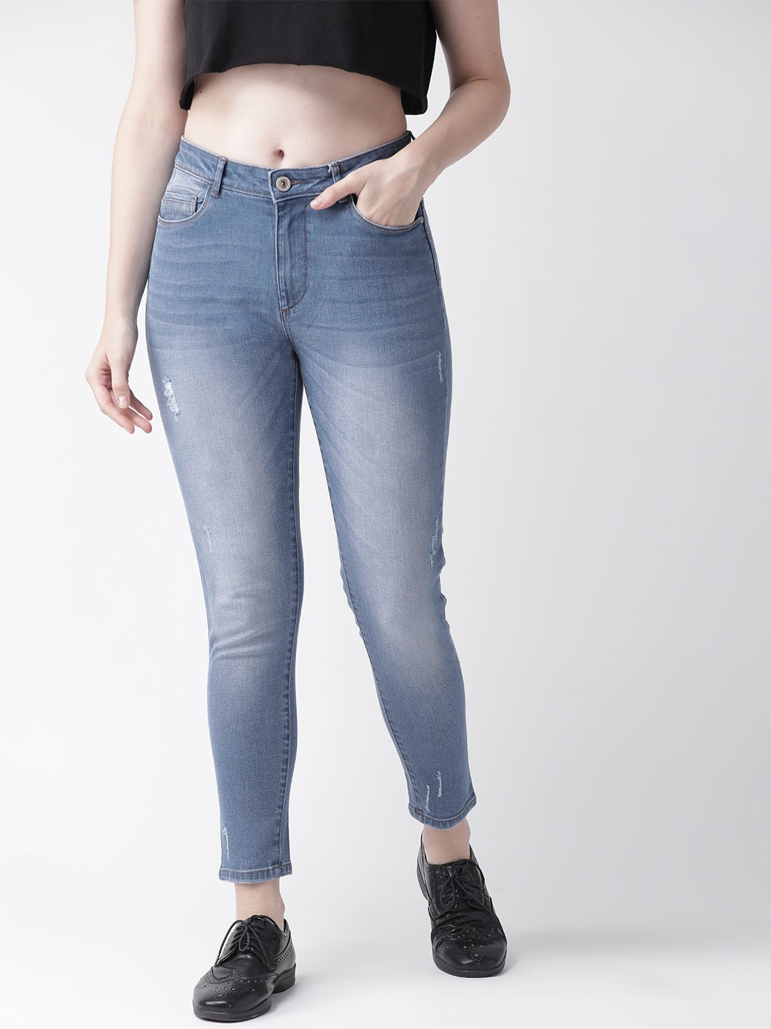 

Flying Machine Women Blue Skinny Fit High-Rise Low Distress Stretchable Jeans