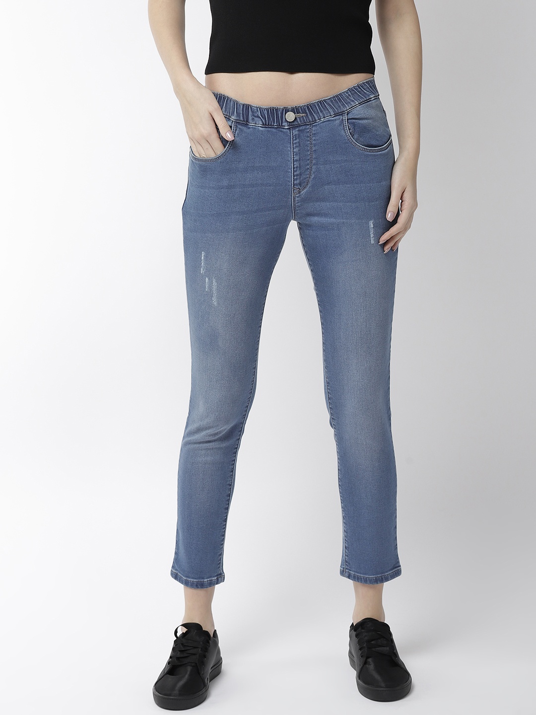 

Flying Machine Women Blue Regular Fit Mid-Rise Low Distress Cropped Stretchable Jeans