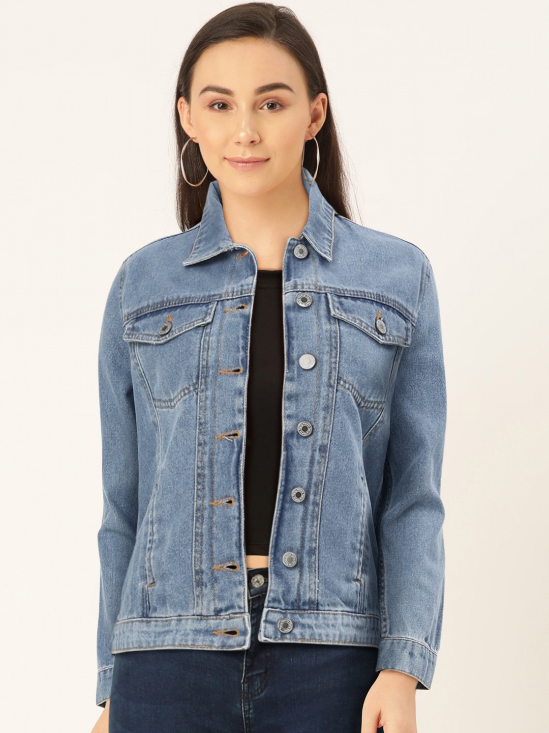 

Flying Machine Women Blue Solid Denim Jacket