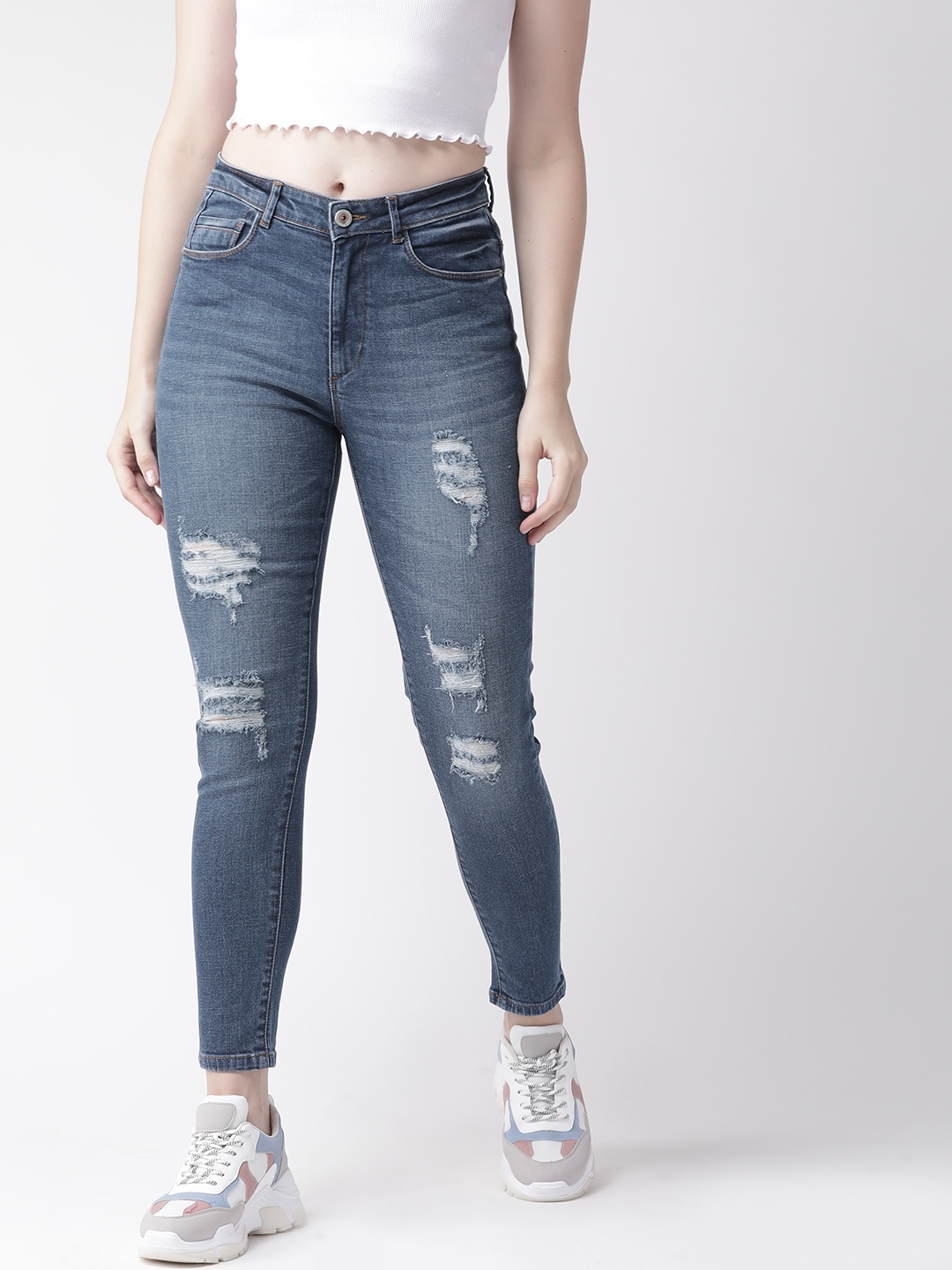 

Flying Machine Women Blue Skinny Fit High-Rise Mildly Distressed Stretchable Jeans