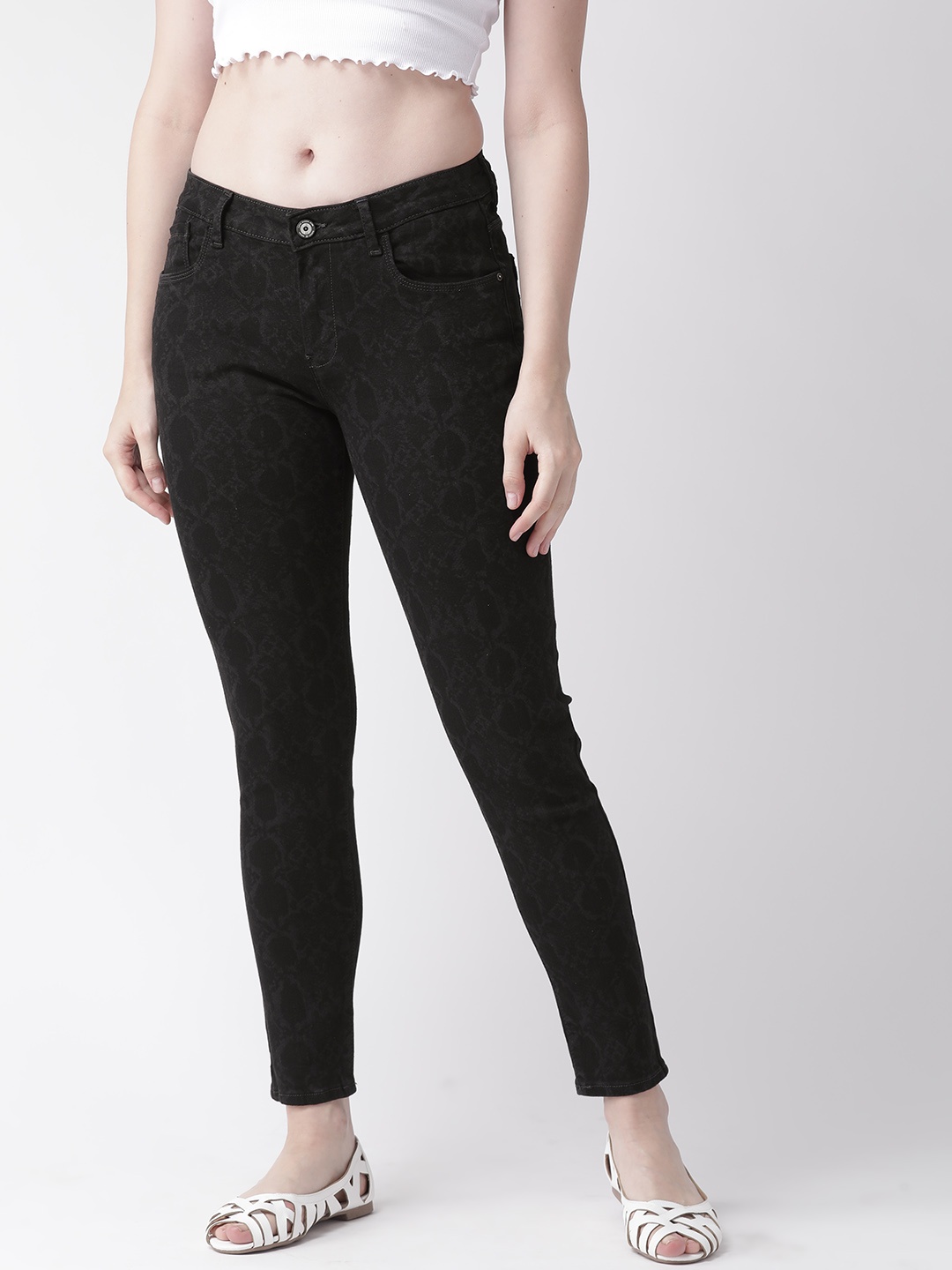 

Flying Machine Women Black & Charcoal Grey Skinny Fit Mid-Rise Clean Look Jeans